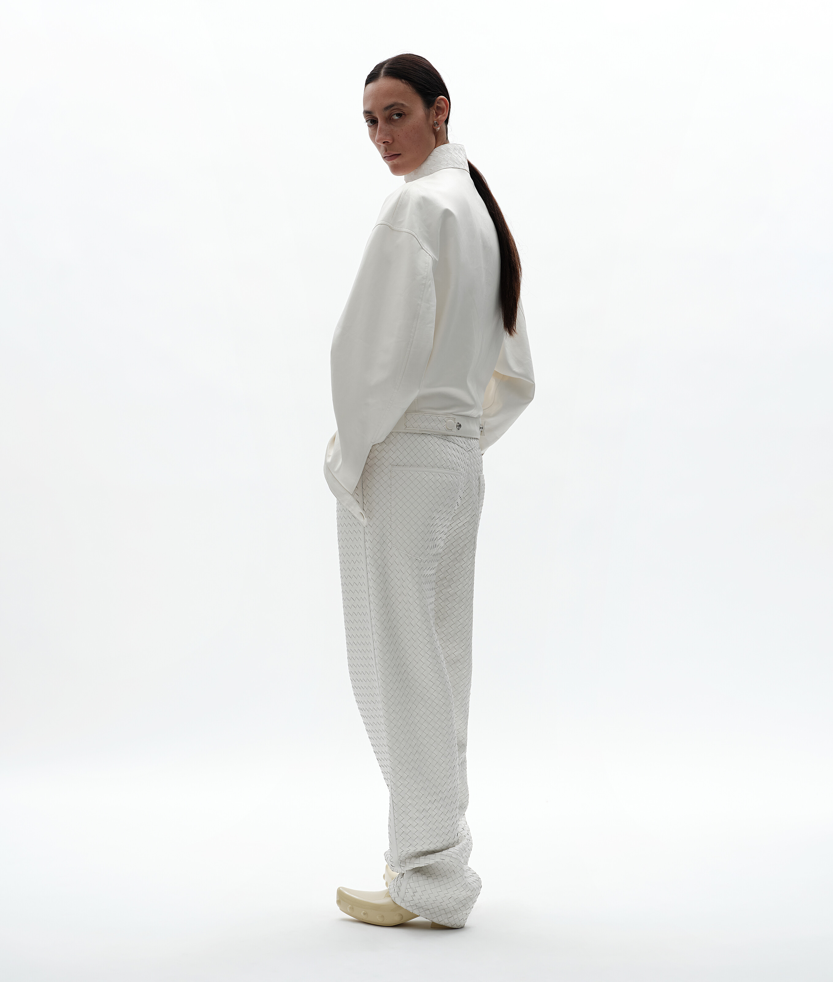 Women's Papery Leather Blouson in White Bottega Veneta Luxembourg EN - Image 2
