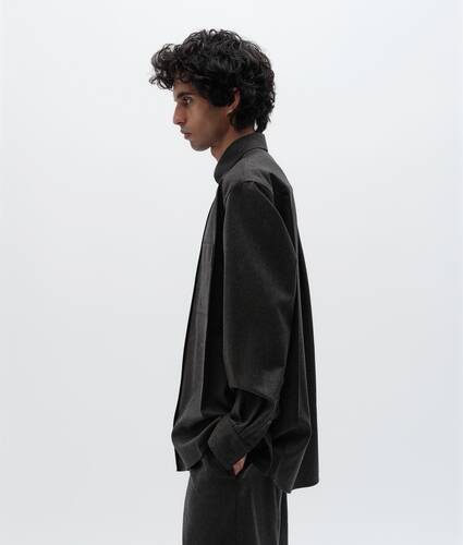 Men's Compact Wool Flannel Shirt in Green/mudstone mel Bottega Veneta Qatar EN - Image 2
