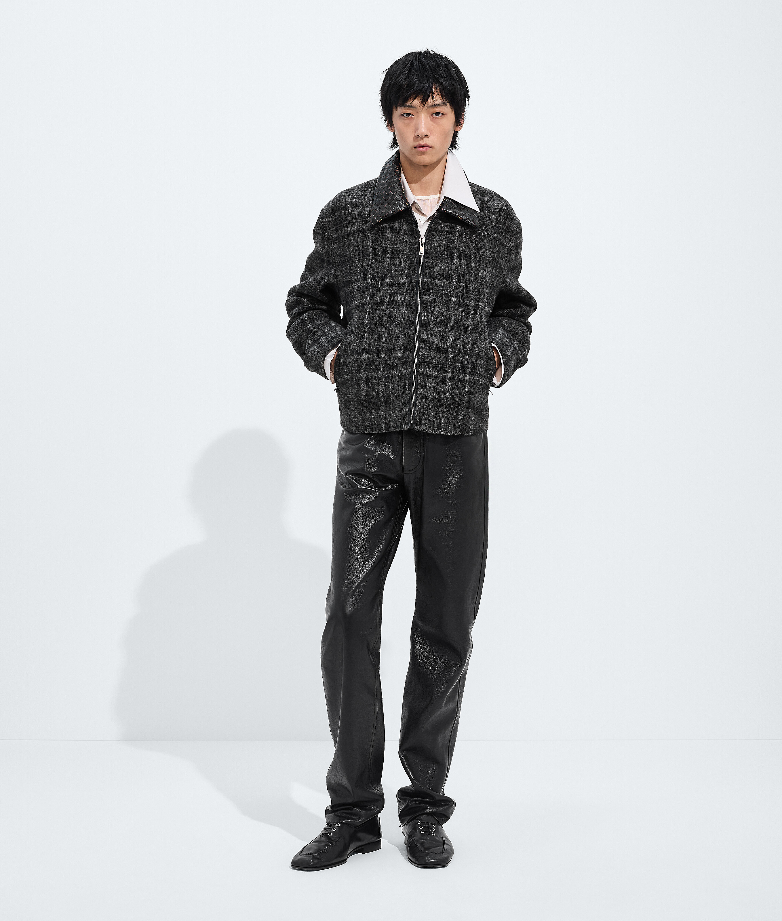 Men's Check Wool Jacket in Ardoise/sterling mel Bottega Veneta Luxembourg EN - Image 4
