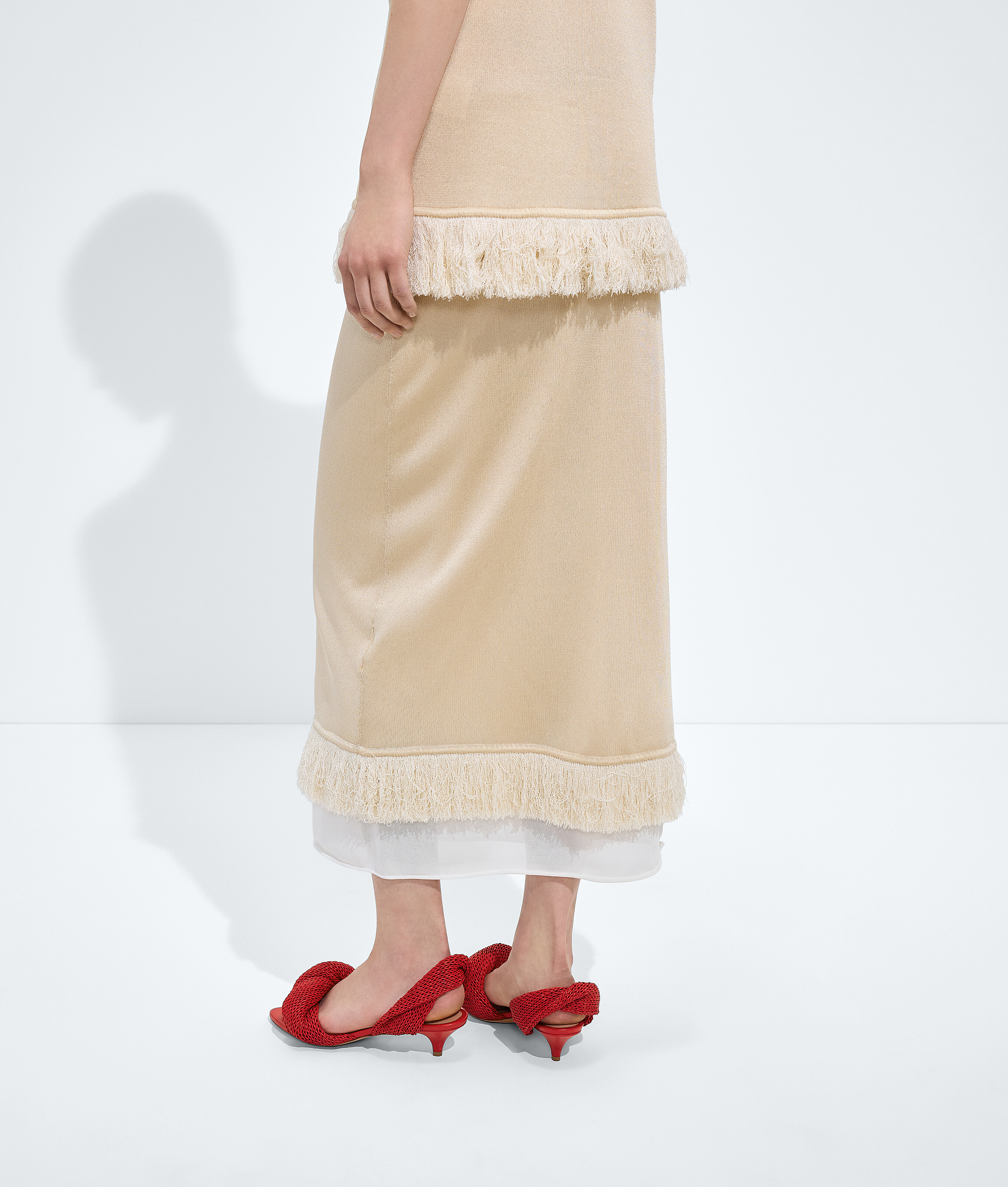 Women's Silk Double Knit Skirt in Prosecco/chalk Bottega Veneta Luxembourg EN - Image 3