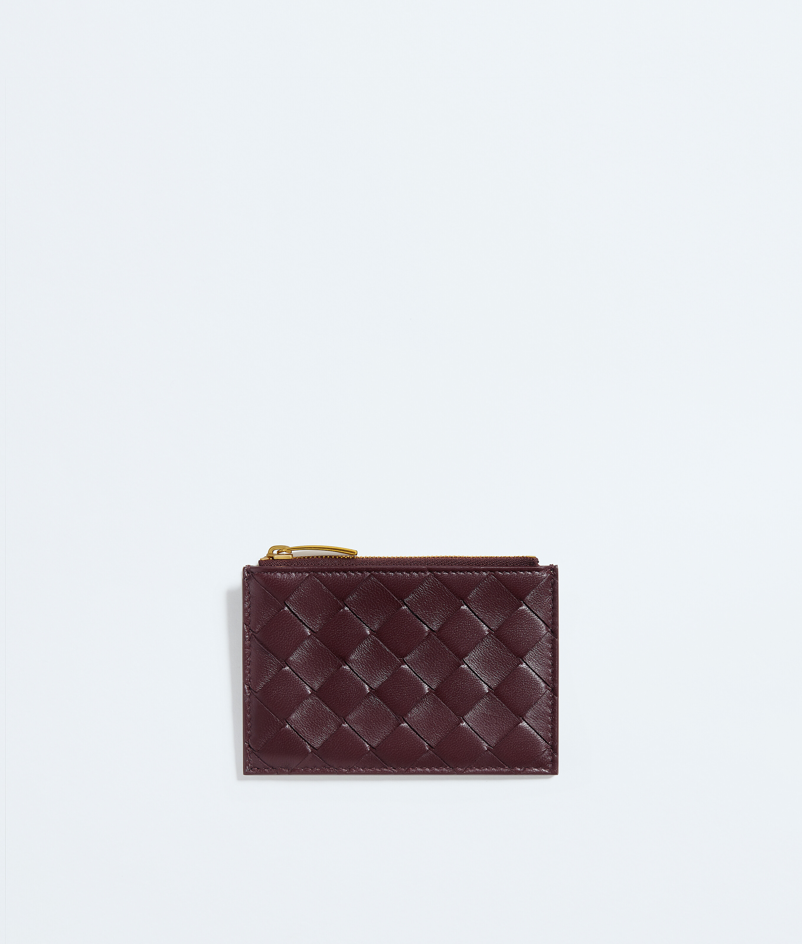 Women's Intrecciato Zipped Card Case in Deep mahogany/butter