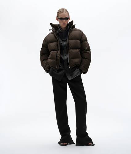 Women's Cotton and Nylon Twill Puffer Jacket in Wenge Bottega Veneta United States EN - Image 1