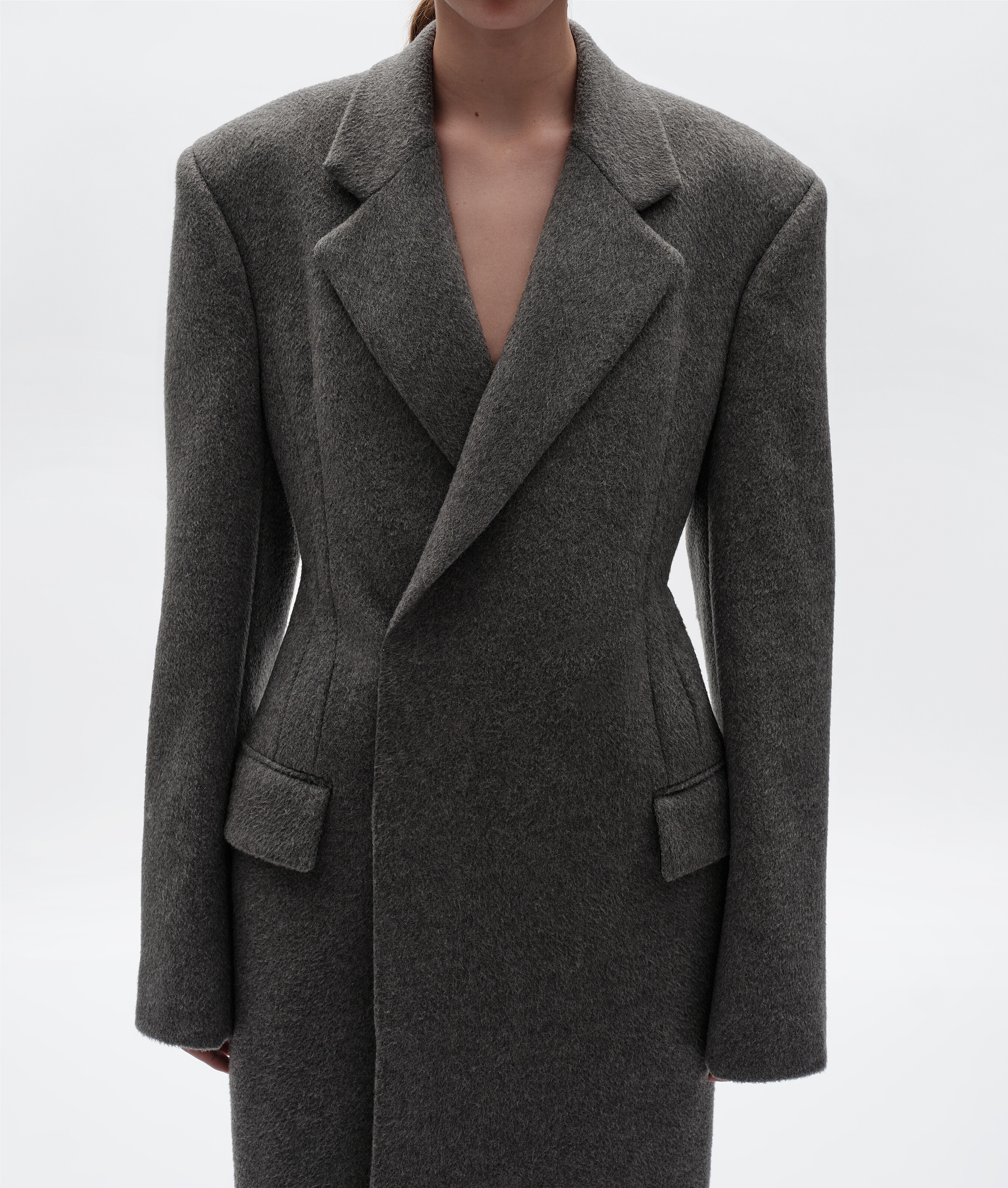 Women's Cashmere Coat in Slate melange Bottega Veneta Luxembourg EN - Image 4