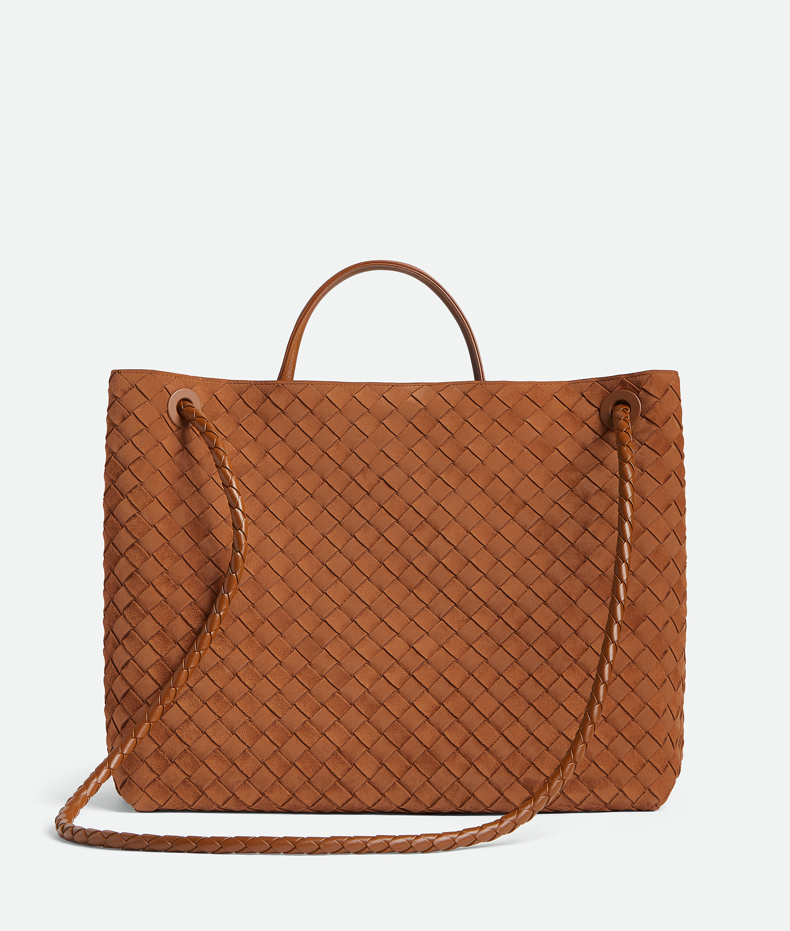 Bottega Veneta Large Andiamo Intrecciato Suede Tote In Orange