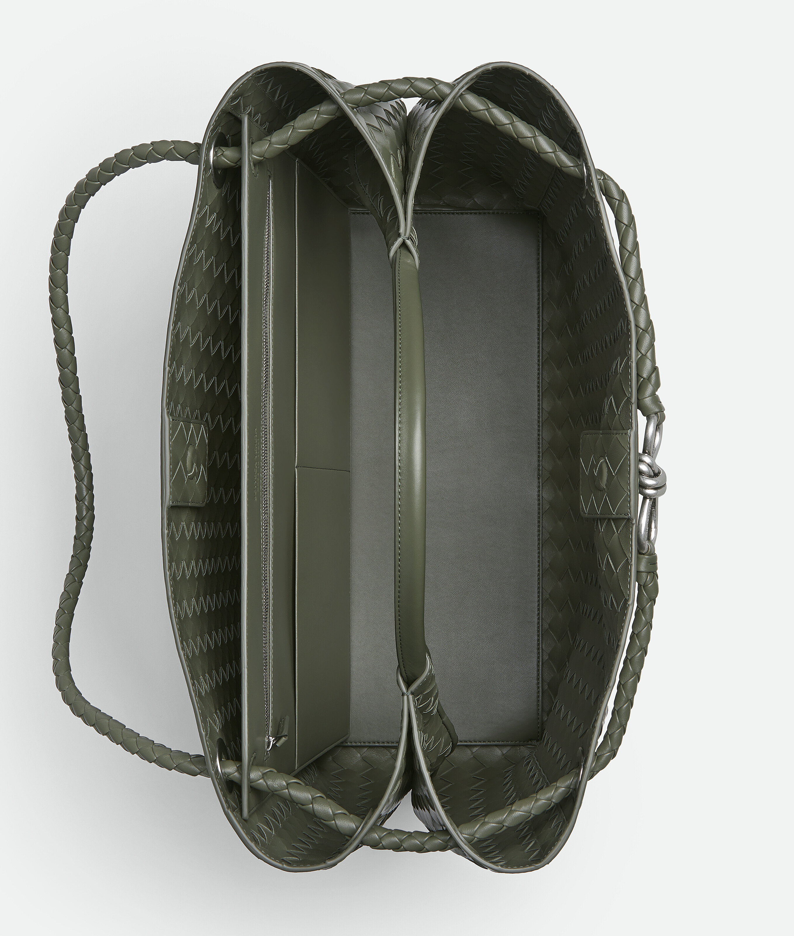 Bottega Veneta Large Intrecciato Leather Andiamo Top-handle Bag In Green