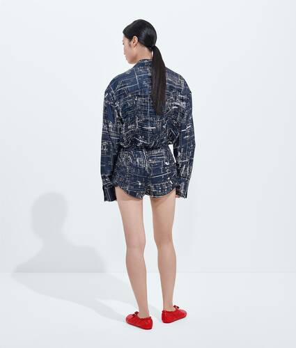 Women's Printed Silk Twill Body in Midnight blue/chalk Bottega Veneta Canada EN - Image 3
