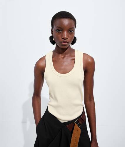 Ela's Regata de Jersey de Algod&atilde;o Compacto Canelado em Rice Bottega Veneta Brasil PT - Image 1