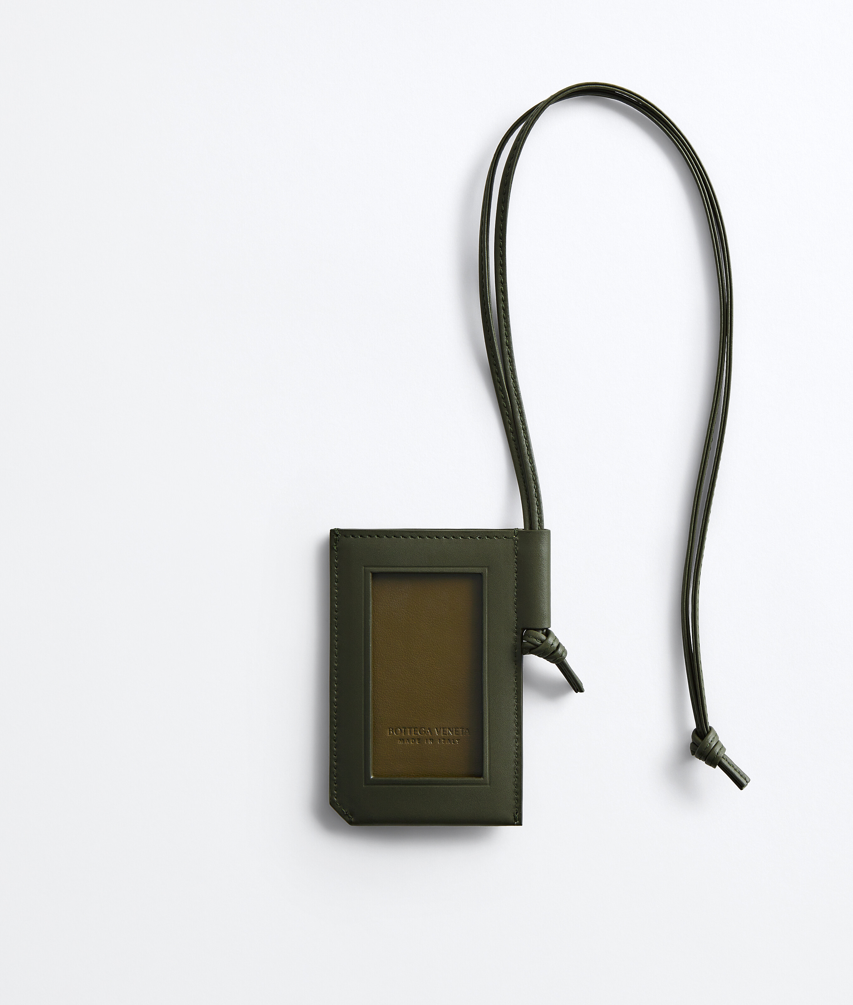 Men's Intrecciato Piccolo Badge Holder in Bark green/olive oil Bottega Veneta Australia EN - Image 2