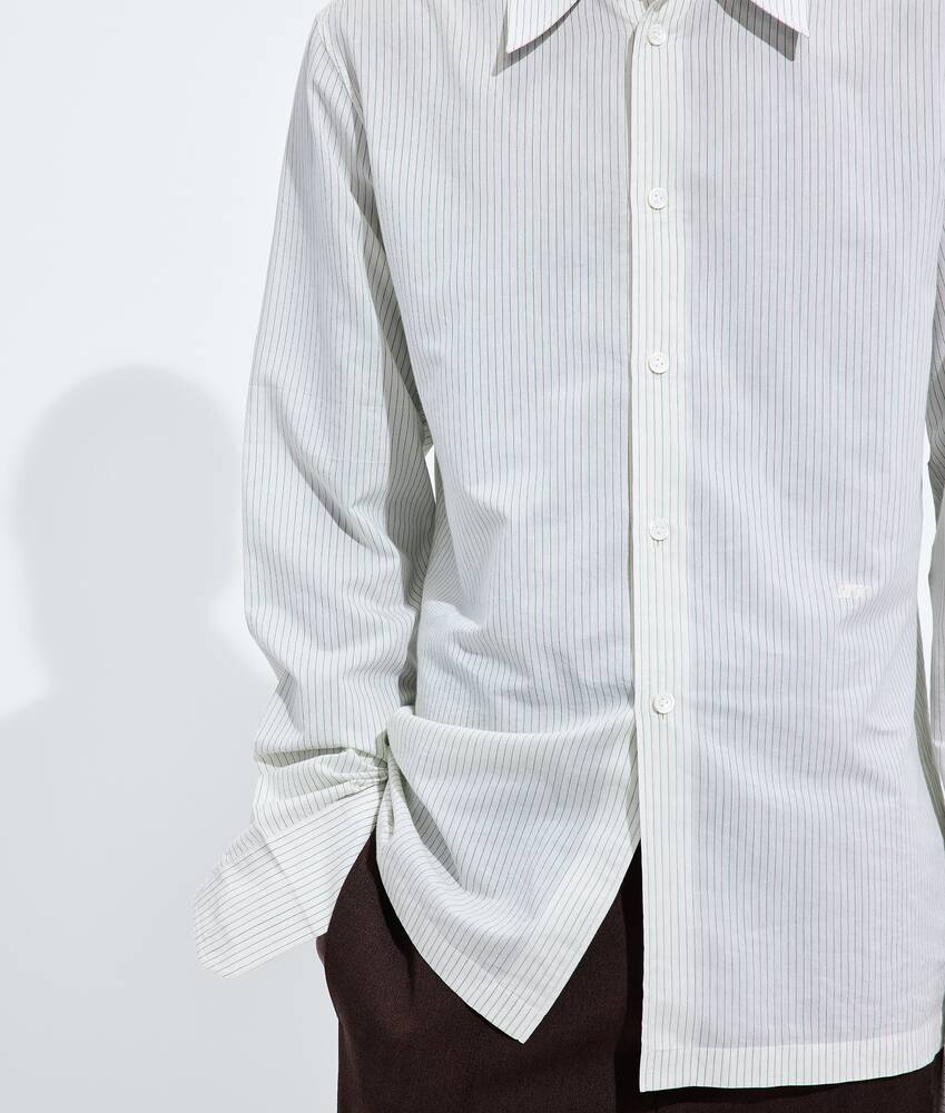 Men's Striped Cotton and Cupro Shirt in Rice/malachite Bottega Veneta Canada EN - Image 5