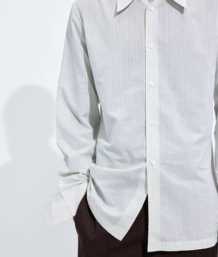 Men's Striped Cotton and Cupro Shirt in Rice/malachite Bottega Veneta Canada EN - Image 5
