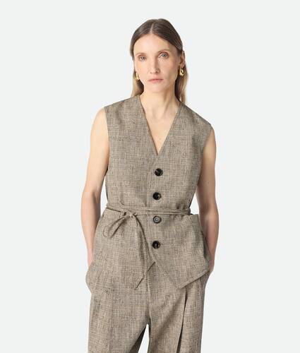 Women's Fleck Viscose Gilet in Sahara mel/multi Bottega Veneta Brazil EN - Image 1