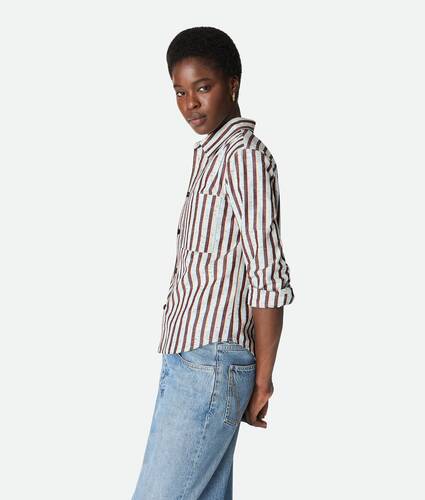 Women's Cotton And Linen Stripe Shirt in Cloud/fondant/lava Bottega Veneta United States EN - Image 2