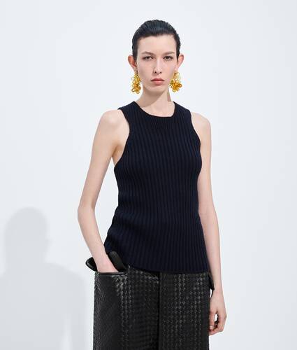 Geripptes Tanktop aus Merinowolle f&uuml;r Damen in Midnight blue Bottega Veneta Deutschland DE - Image 1