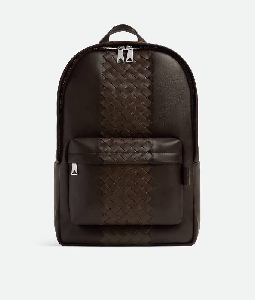 bottega veneta intrecciato brown leather bag backpack two exterior flap pockets Men's Intrecciato Backpack in Fondant/old