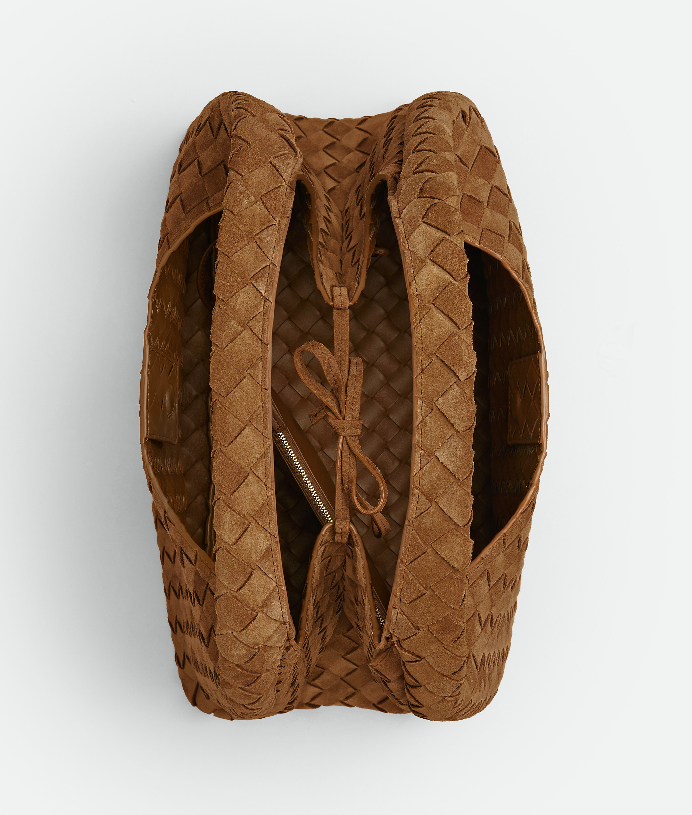 Bottega Veneta Campana Intrecciato Suede Shoulder Bag In Brown