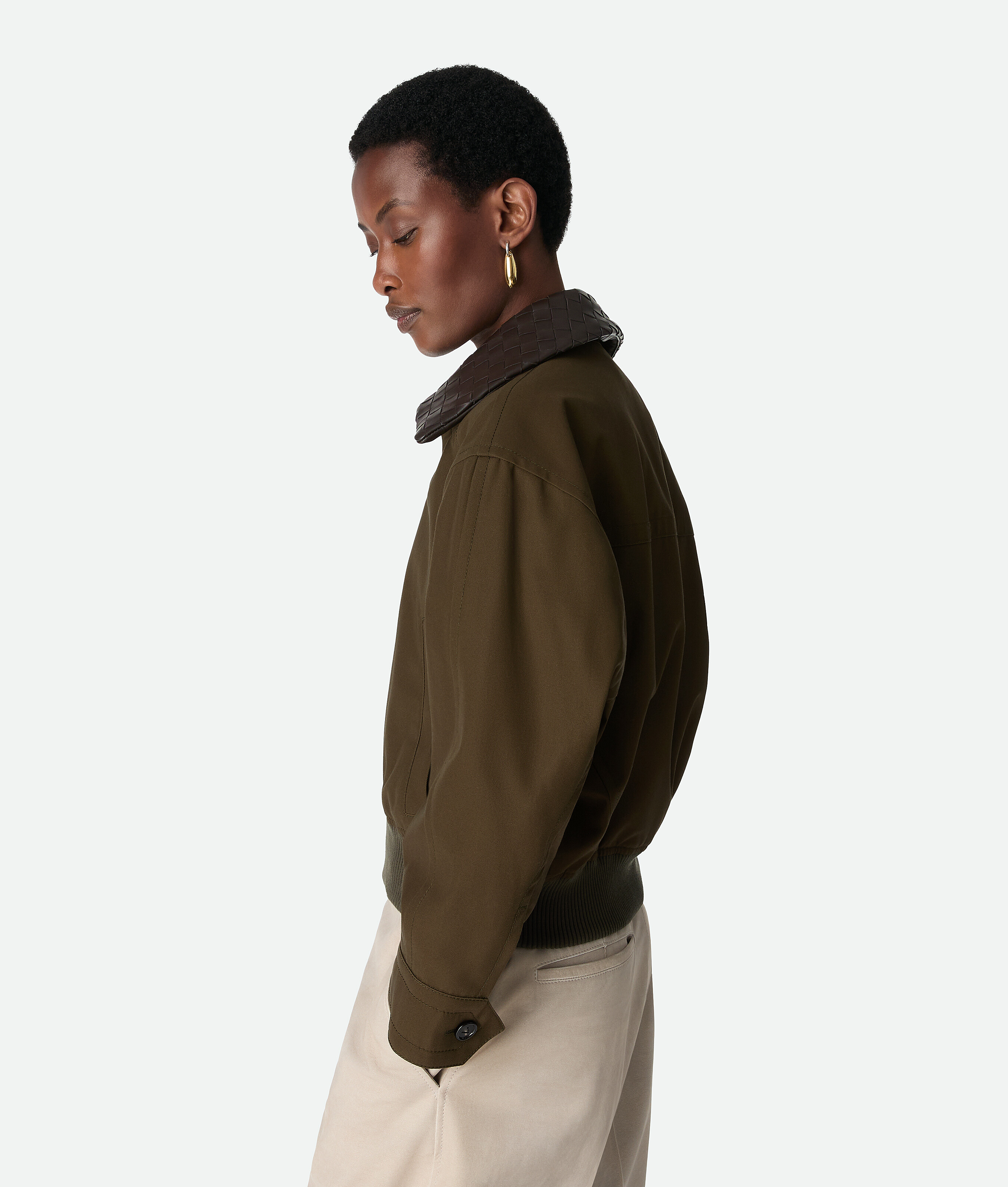 Bottega Veneta Leather-trimmed Cotton Twill Blouson Jacket In Brown