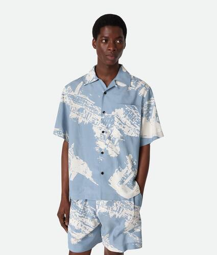 Chemise en soie imprim&eacute;e carte postale italienne pour Homme en Blue/dove Bottega Veneta Luxembourg FR - Image 1