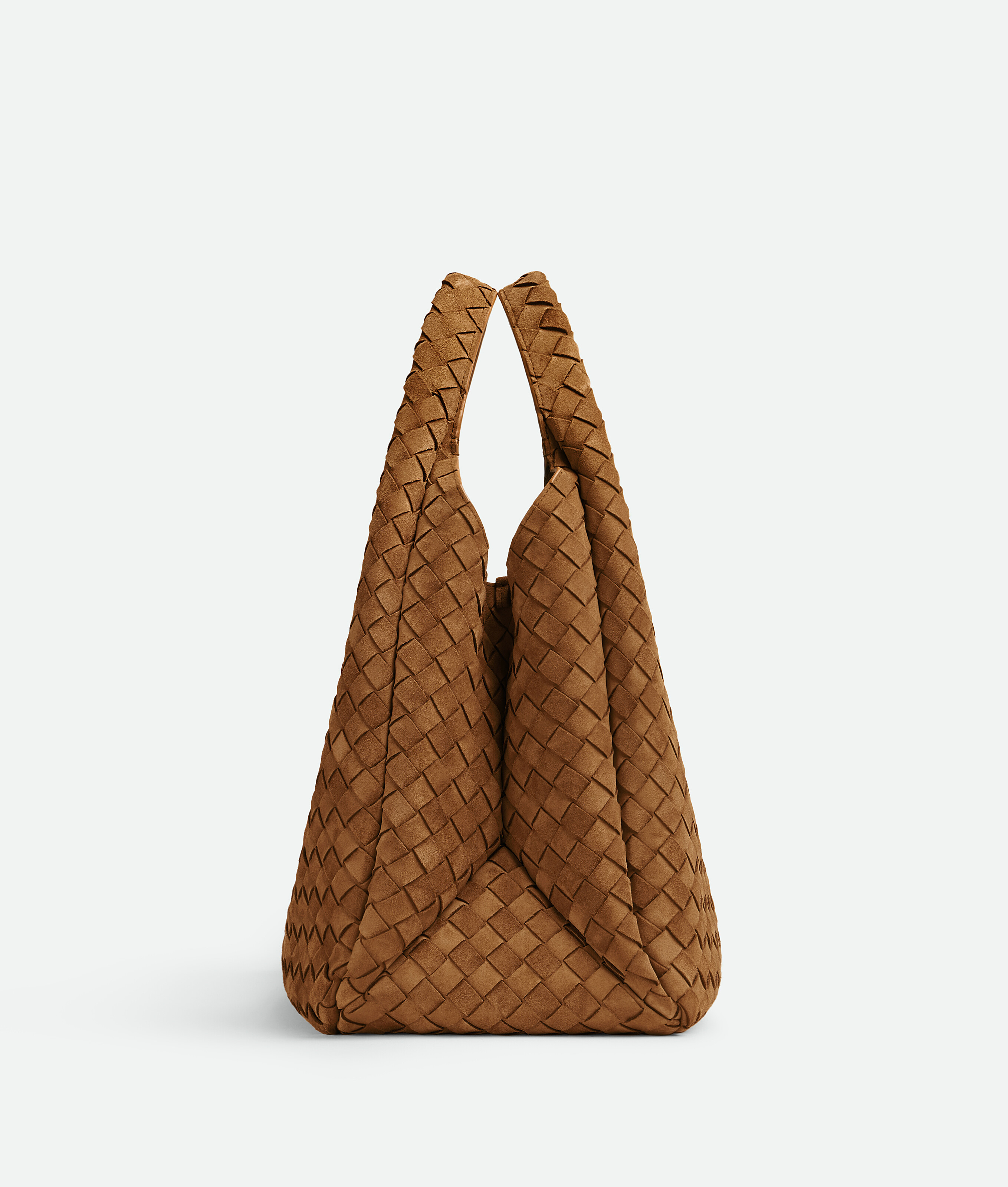 Bottega Veneta Campana Intrecciato Suede Shoulder Bag In Brown