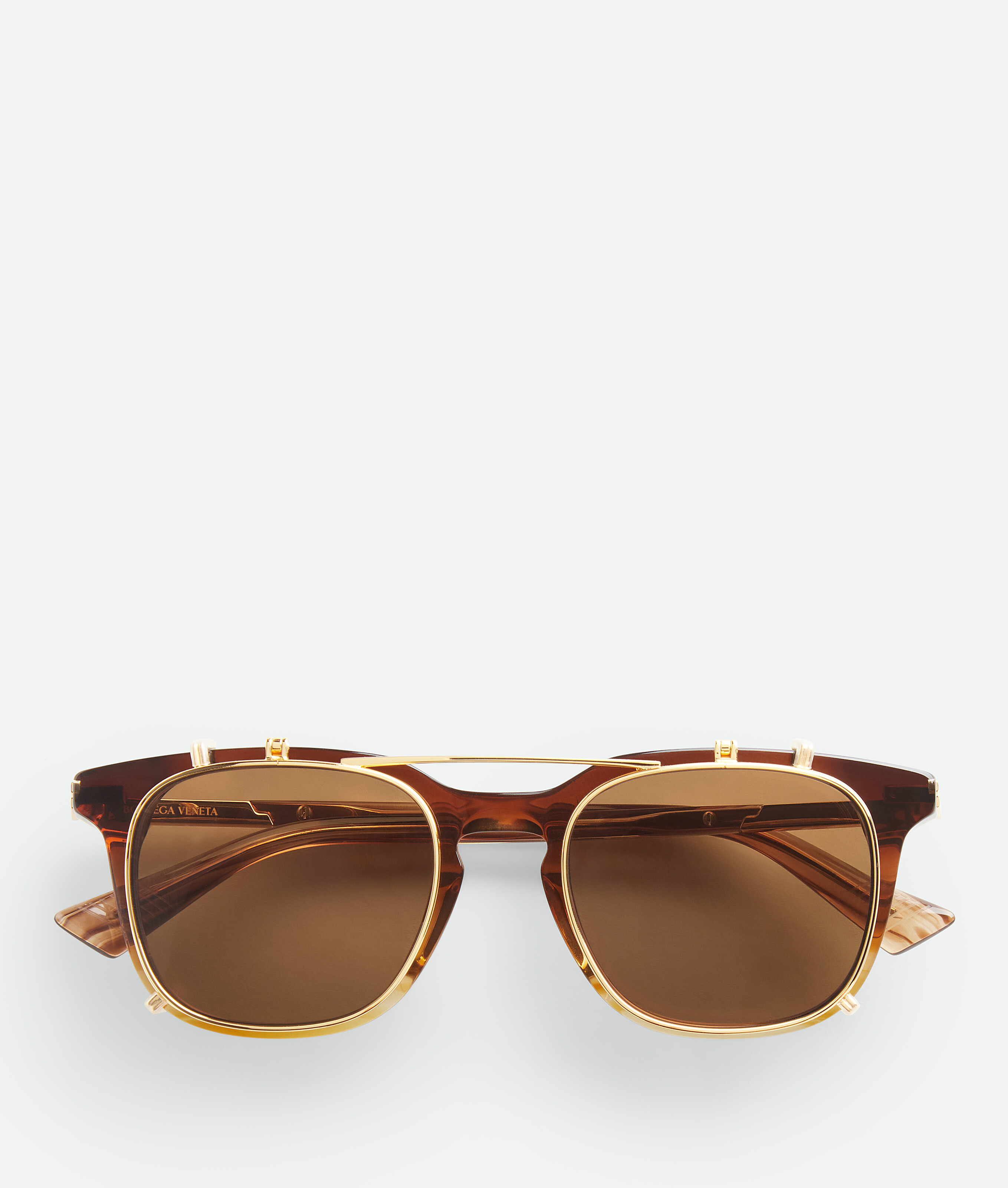 Bottega Veneta Classic Square Clip On Sunglasses - Brown/transparent - Unisex