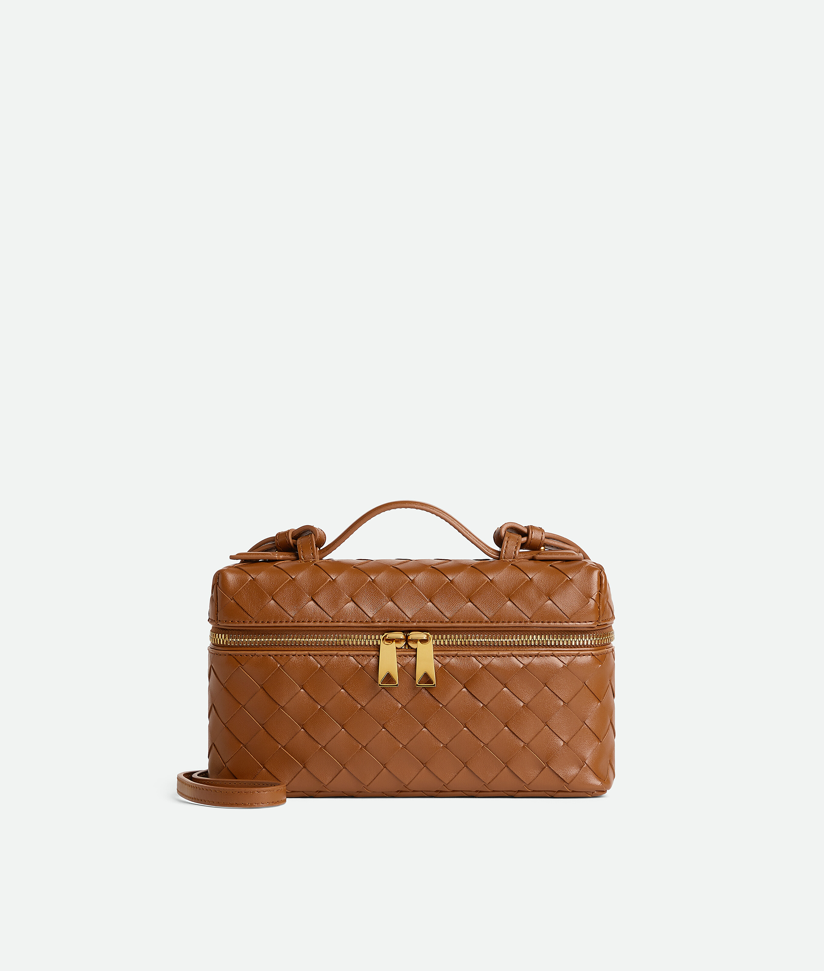 Bottega Veneta Women Bang Bang Leather Vanity-case With Intrecciato Motif In Brown