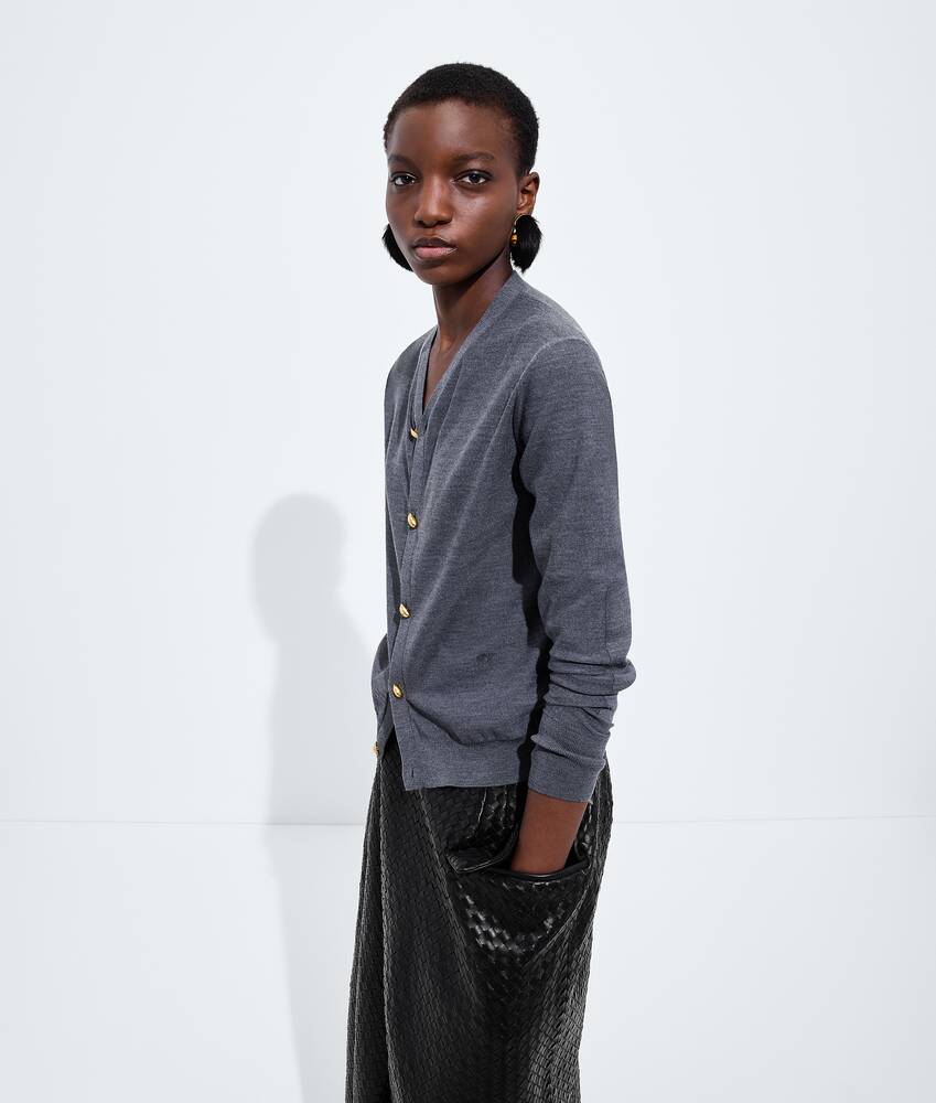 Women's Wool Underpinning Cardigan  in Medium gray melange Bottega Veneta Latvia EN - Image 2