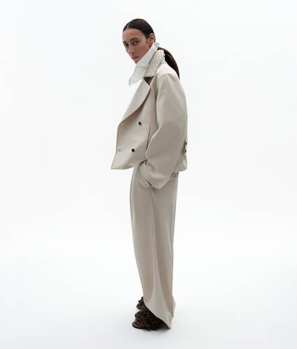 Women's Wool Cotton Trousers in Beige/light blue Bottega Veneta United Kingdom EN - Image 4