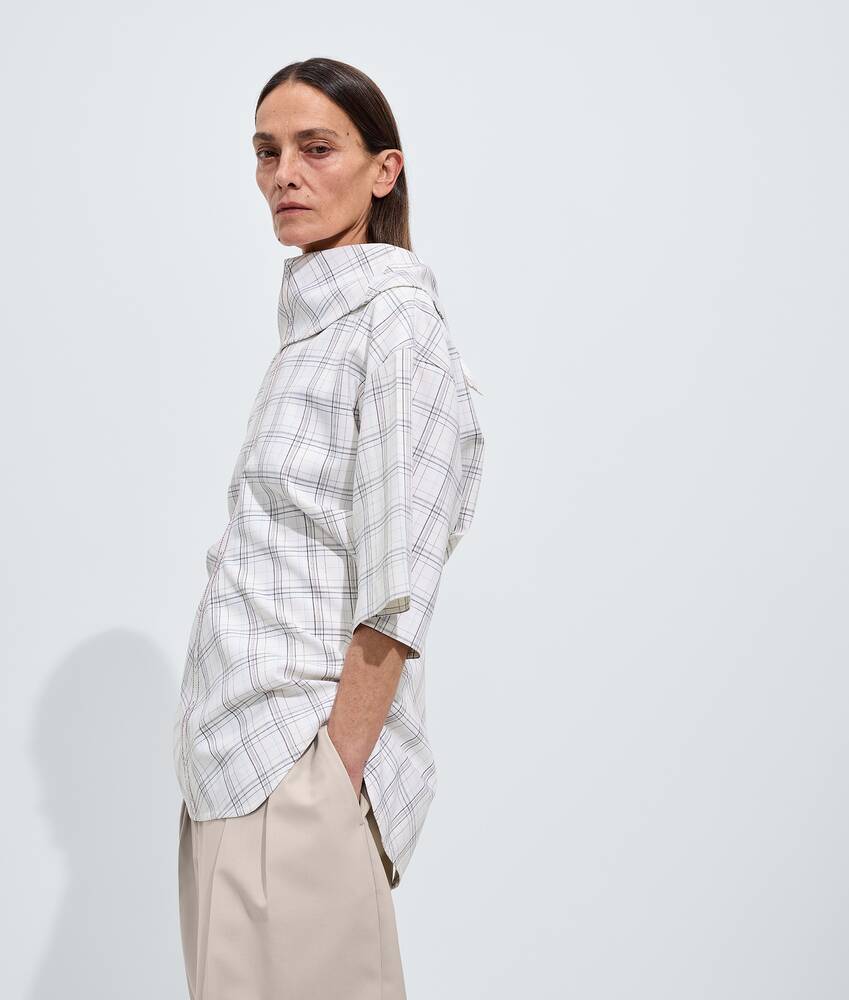 Women's Soft Wool Check Top in Chalk/carrubo/blue Bottega Veneta United States EN - Image 2