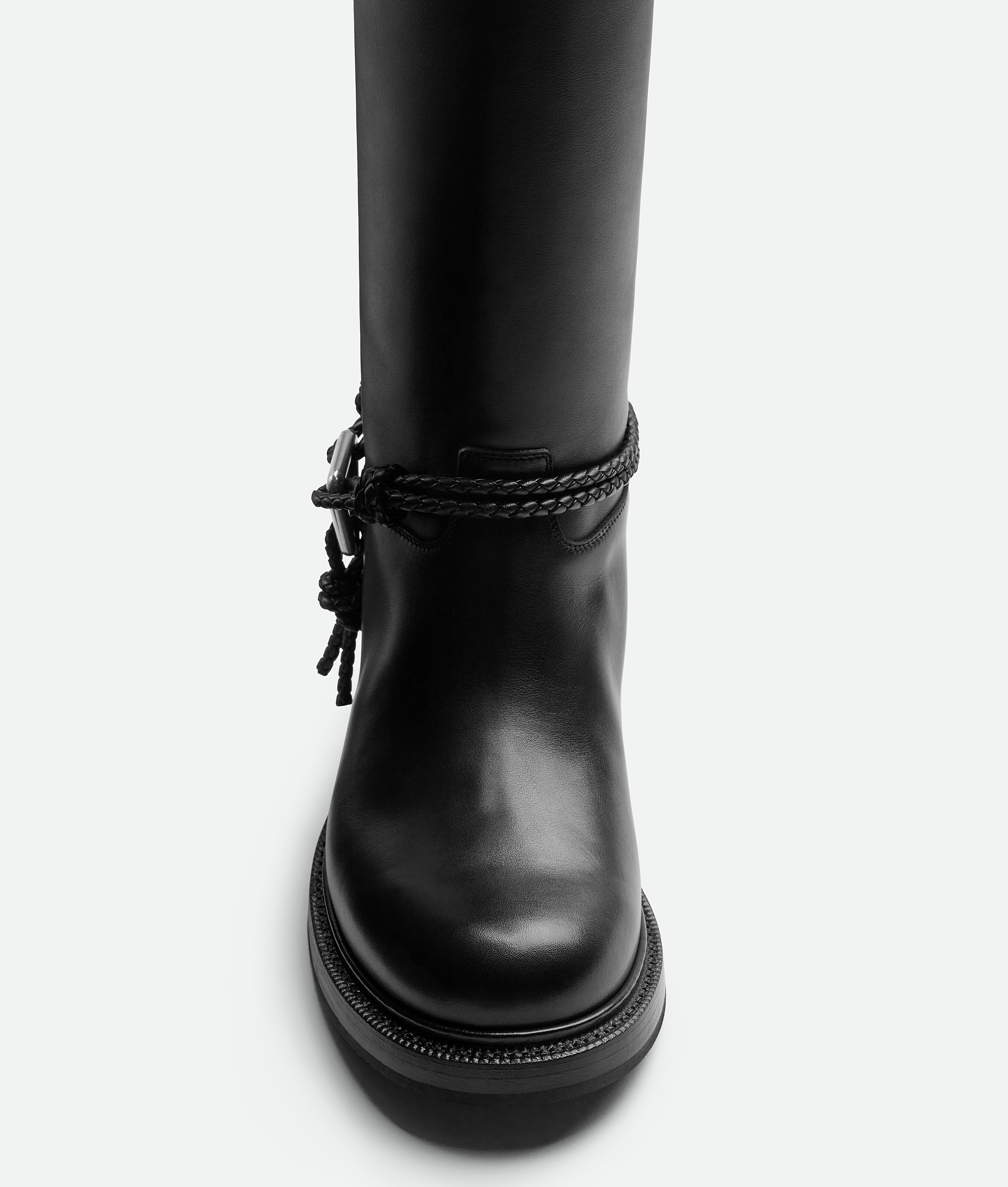 Bottega Veneta James Intrecciato-trimmed Leather Knee Boots In Black