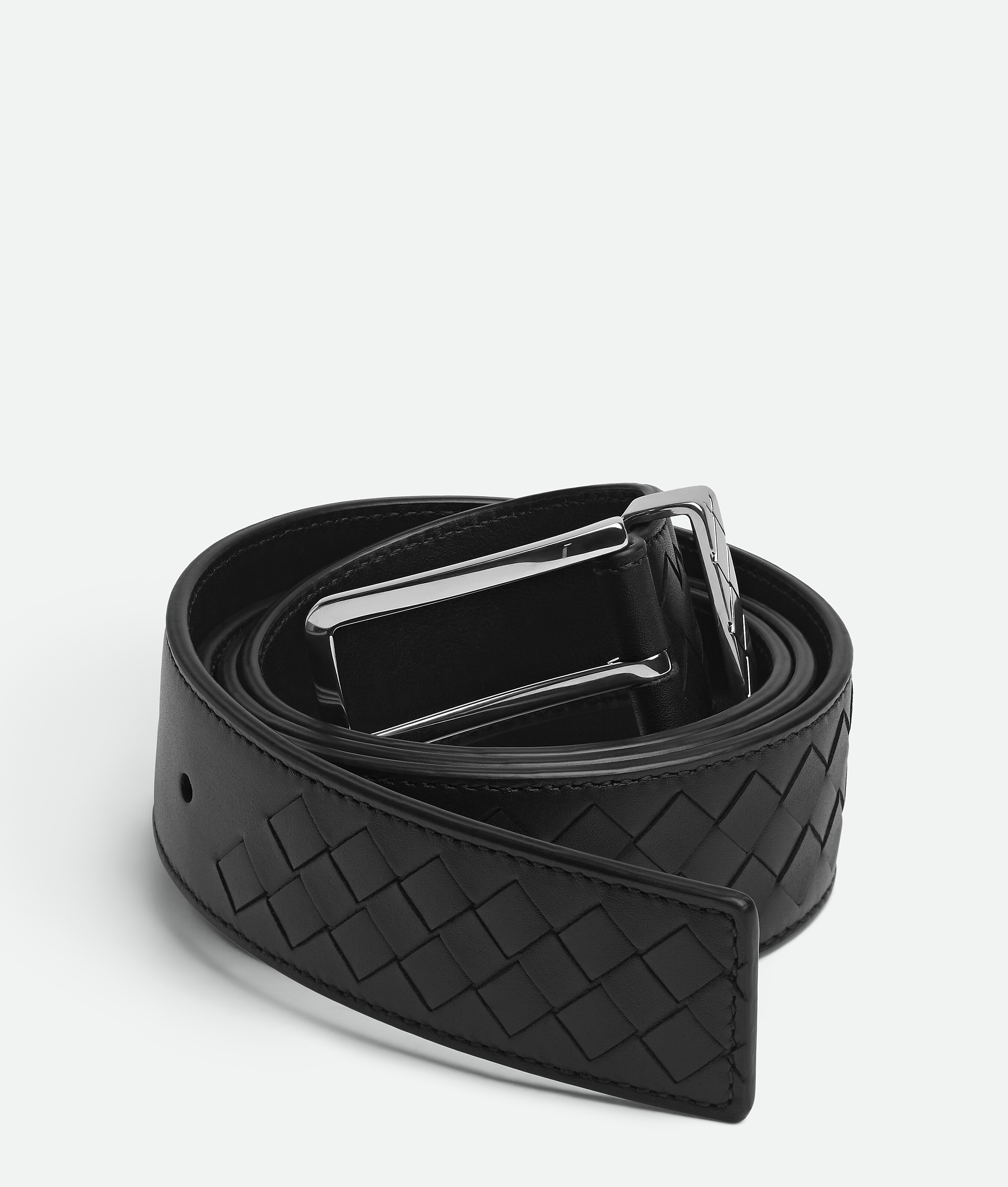 Bottega Veneta Intreccio Loop Belt In Black