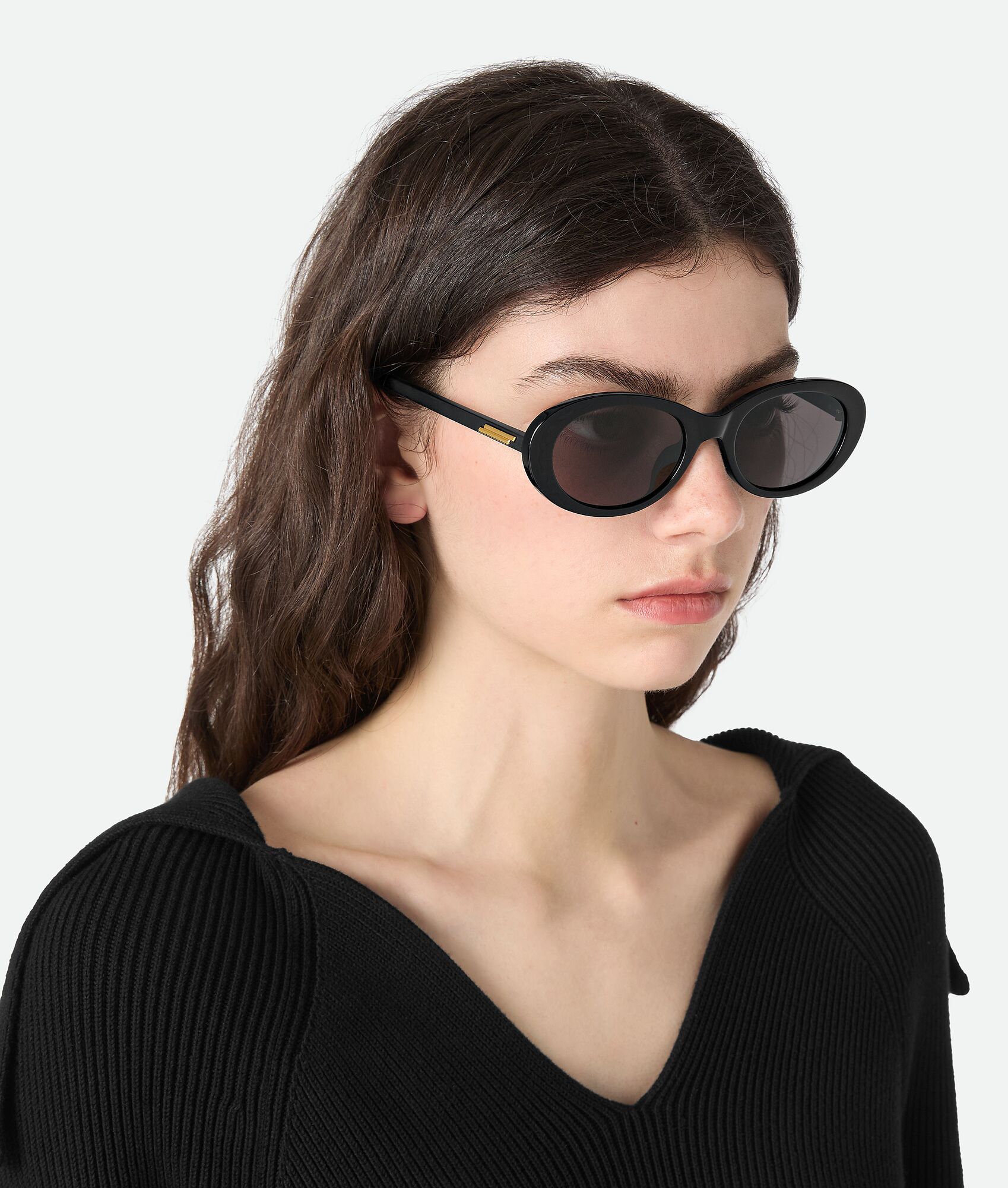 Bottega Classic Oval Sunglasses in Black/grey. Shop online now. — free download