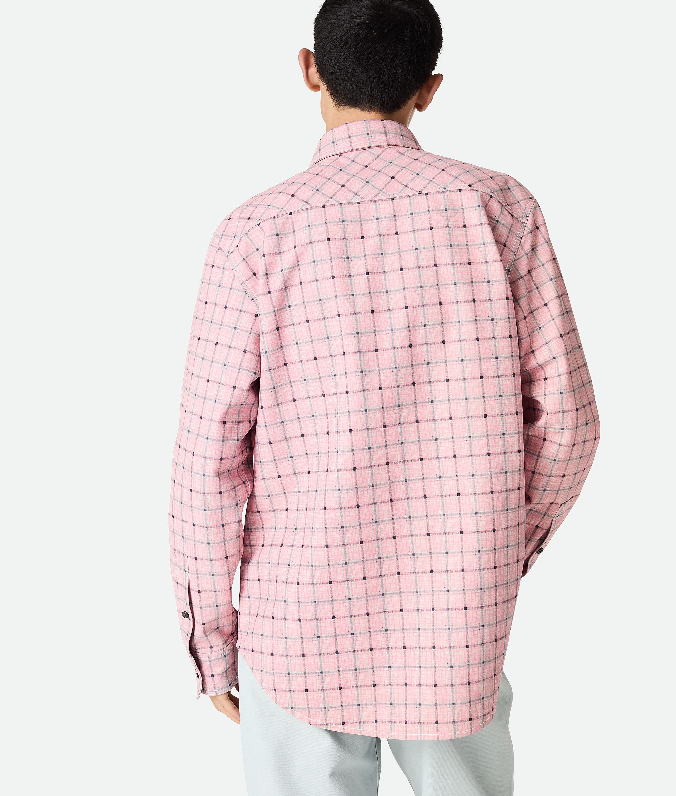 Bottega Veneta Men Pink Check Print Leather Shirt In Pale Pink/grey