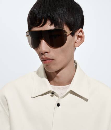 Long Ribbon Shield Sunglasses in Gold/brown Bottega Veneta Romania EN - Image 2