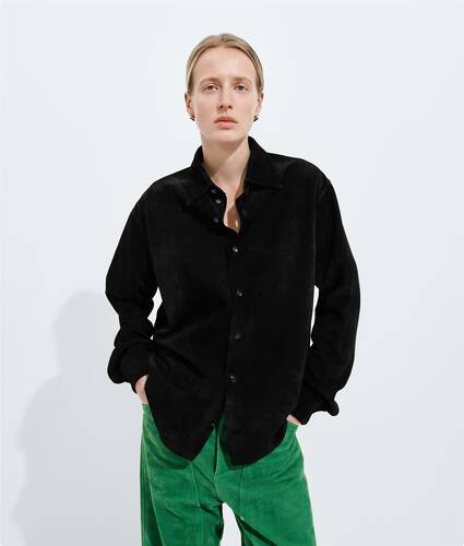 Women's Suede Leather Shirt in Double black Bottega Veneta Czechia EN - Image 1