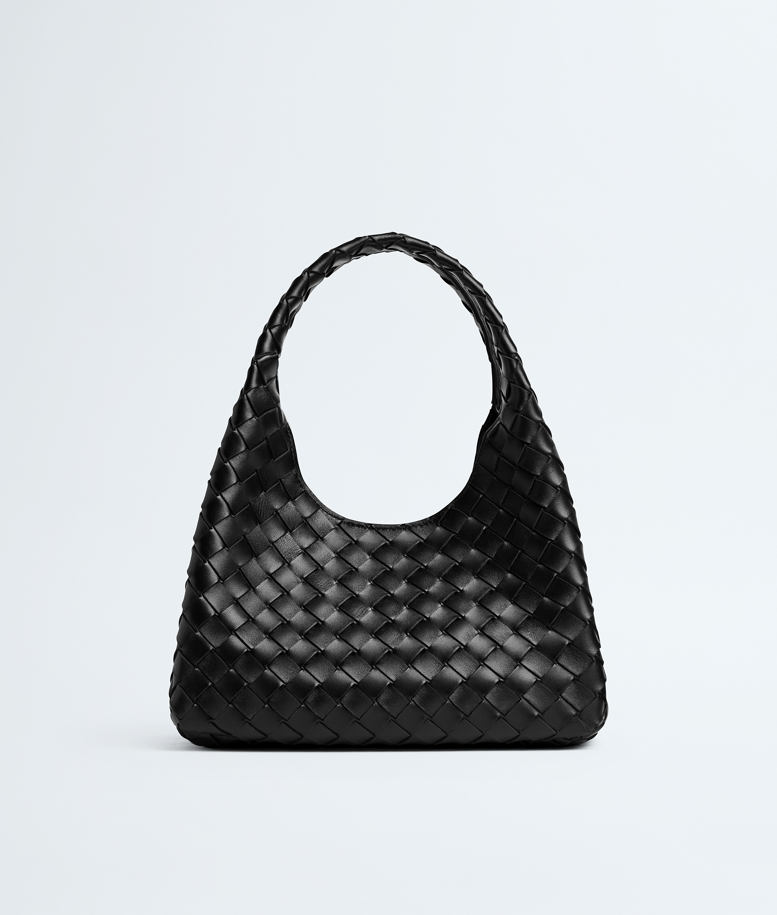 Bottega Veneta Small Leather Intrecciato Campana Shoulder Bag In Black