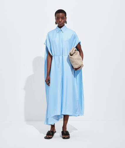Women's Silk Twill Shirt Dress in Oxford blue Bottega Veneta Latvia EN - Image 1