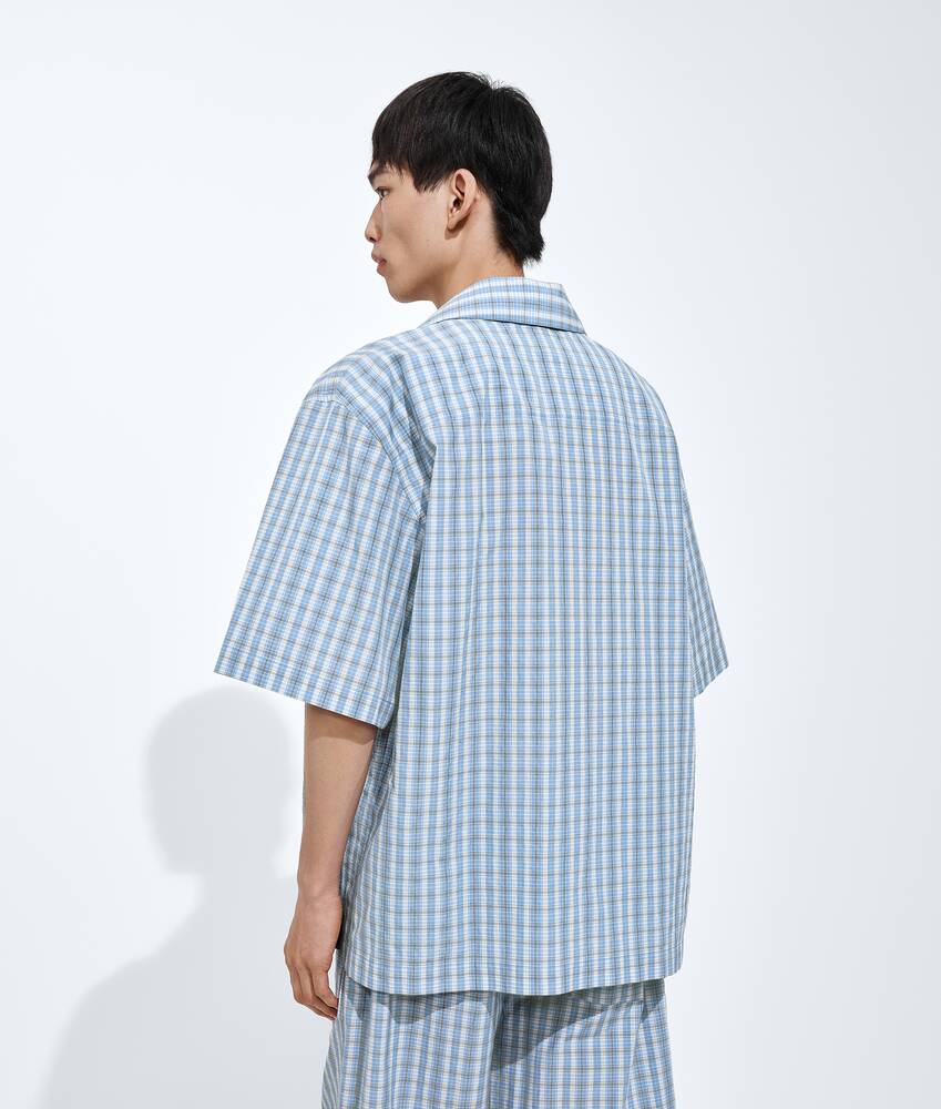 Men's Cotton And Silk Check Pajama Shirt in Blue/white/stone Bottega Veneta Czechia EN - Image 3