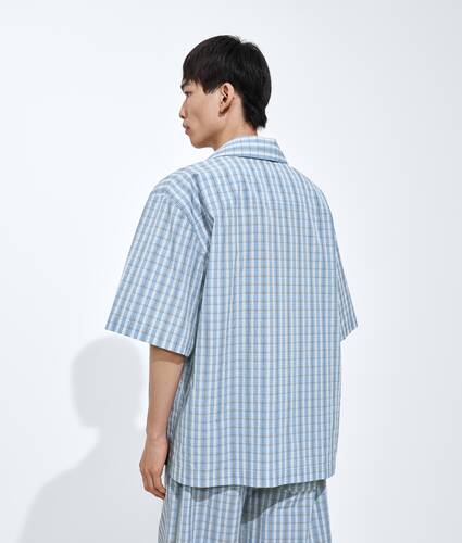 Men's Cotton And Silk Check Pajama Shirt in Blue/white/stone Bottega Veneta Czechia EN - Image 3