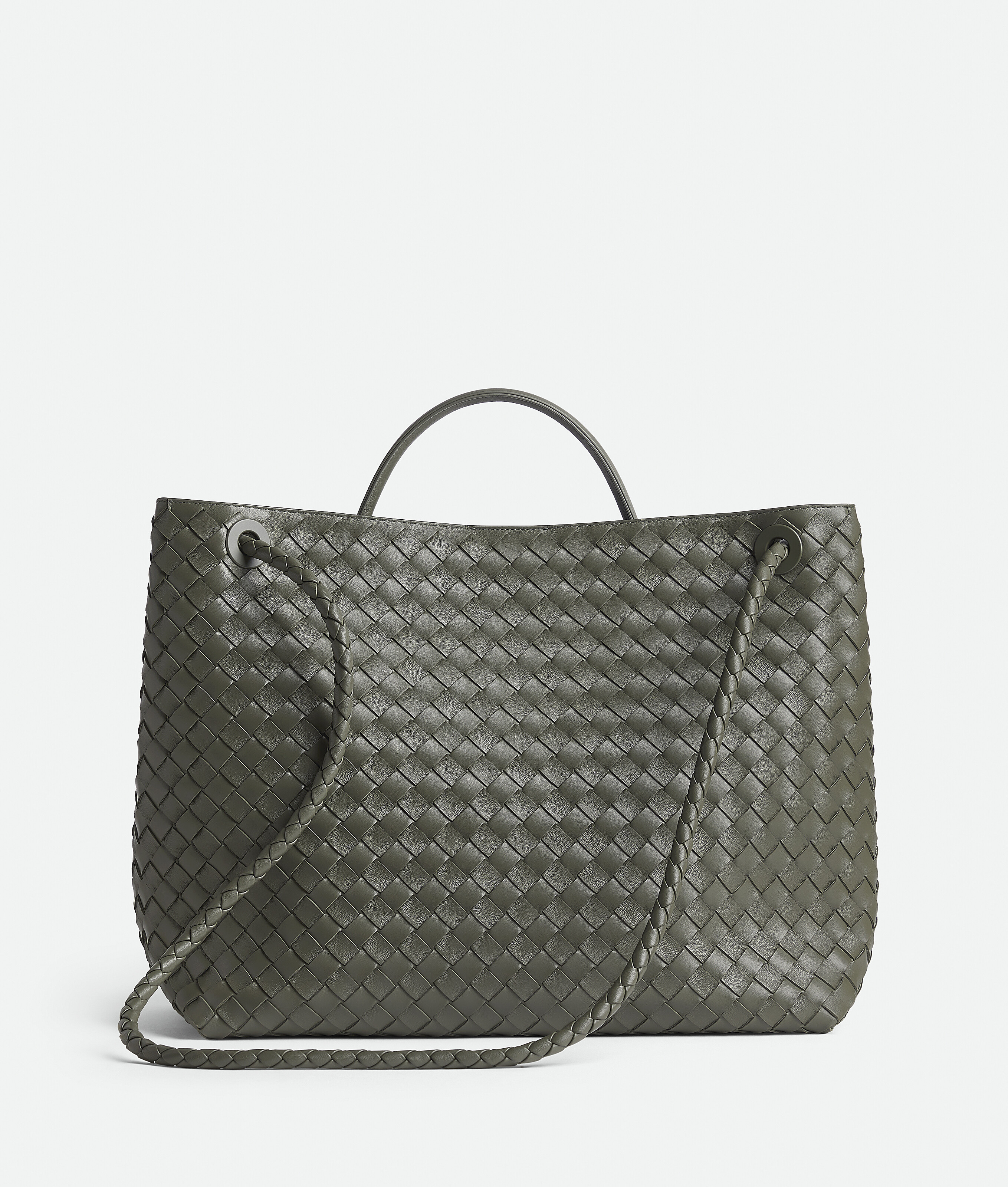 Bottega Veneta Large Intrecciato Leather Andiamo Top-handle Bag In Green