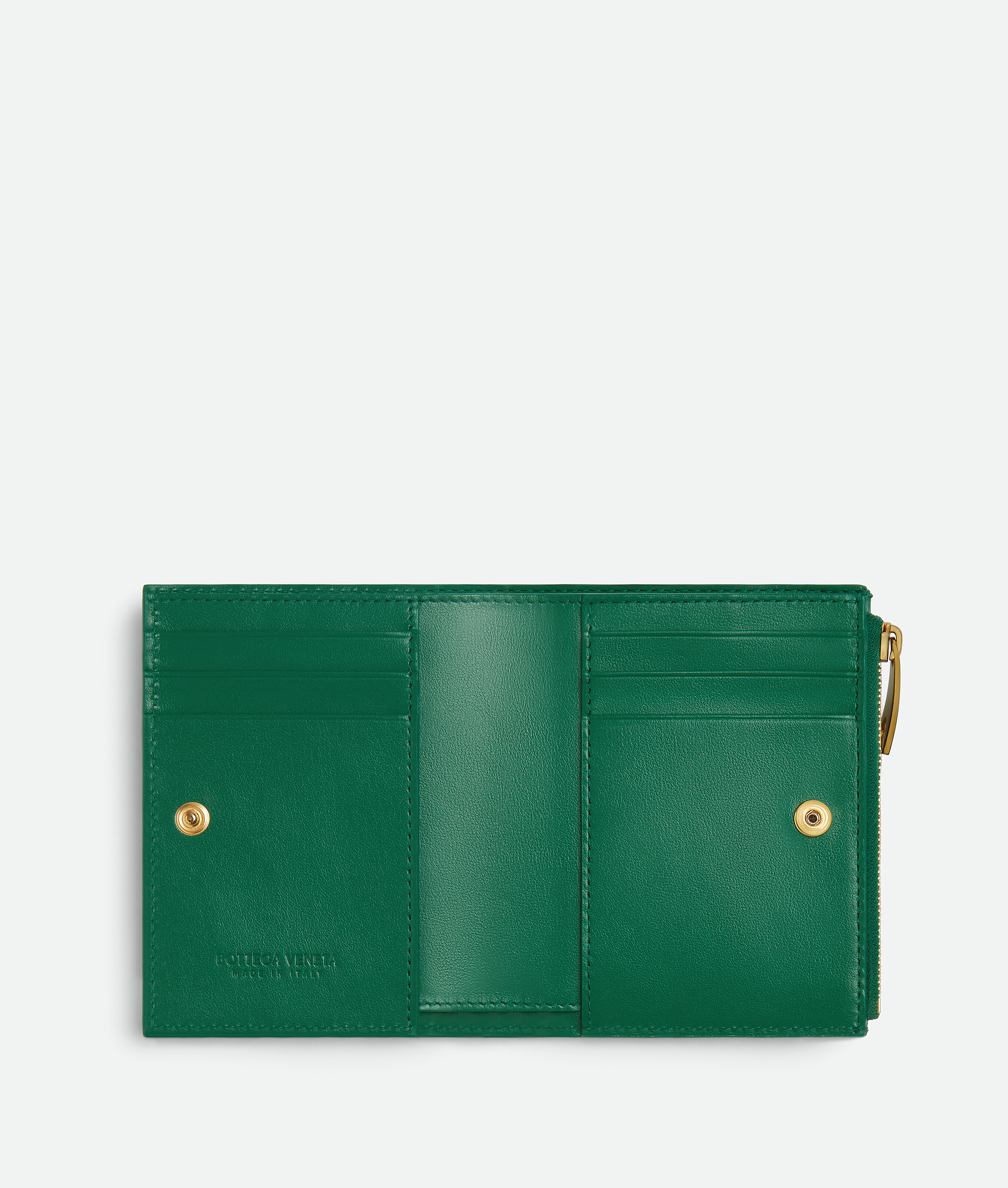 Bottega Veneta Leather Intrecciato Bifold Wallet In Green