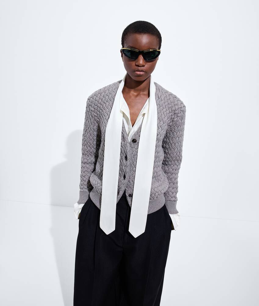 Women's Intrecciato Wool Cardigan in Riverbed melange Bottega Veneta Luxembourg EN - Image 4