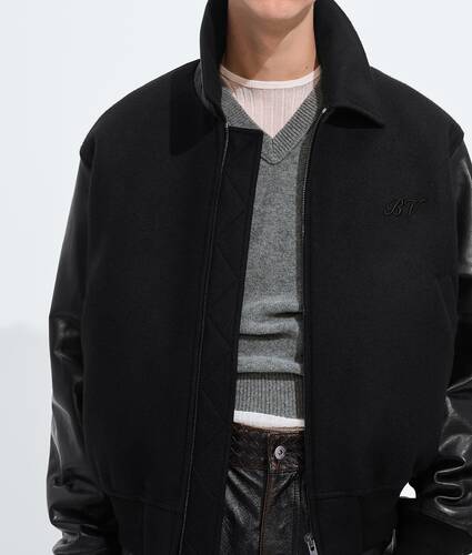 Men's Wool and Leather Blouson in Double black Bottega Veneta Czechia EN - Image 5
