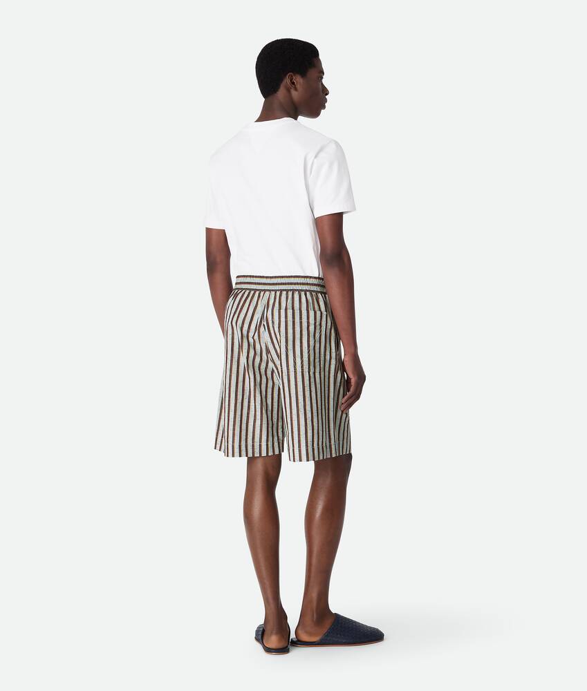 Men's Stripe Cotton And Linen Shorts in Cloud/fondant/lava Bottega Veneta Italy EN - Image 3