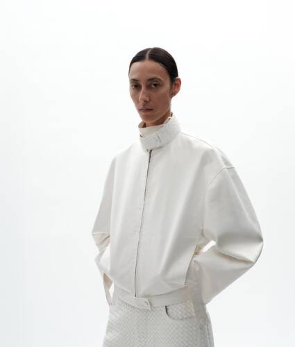 Women's Papery Leather Blouson in White Bottega Veneta Sweden EN - Image 1