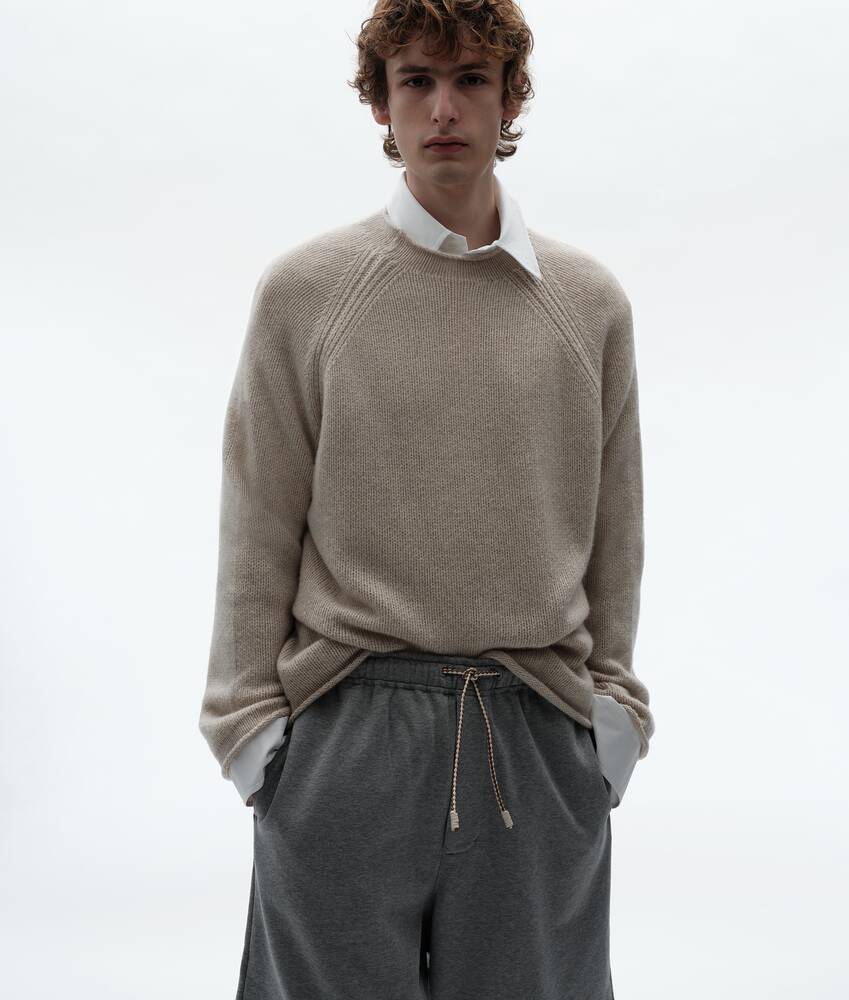 Men's Cotton Fleece Sweatshorts in Light gray melange Bottega Veneta South Korea EN - Image 3
