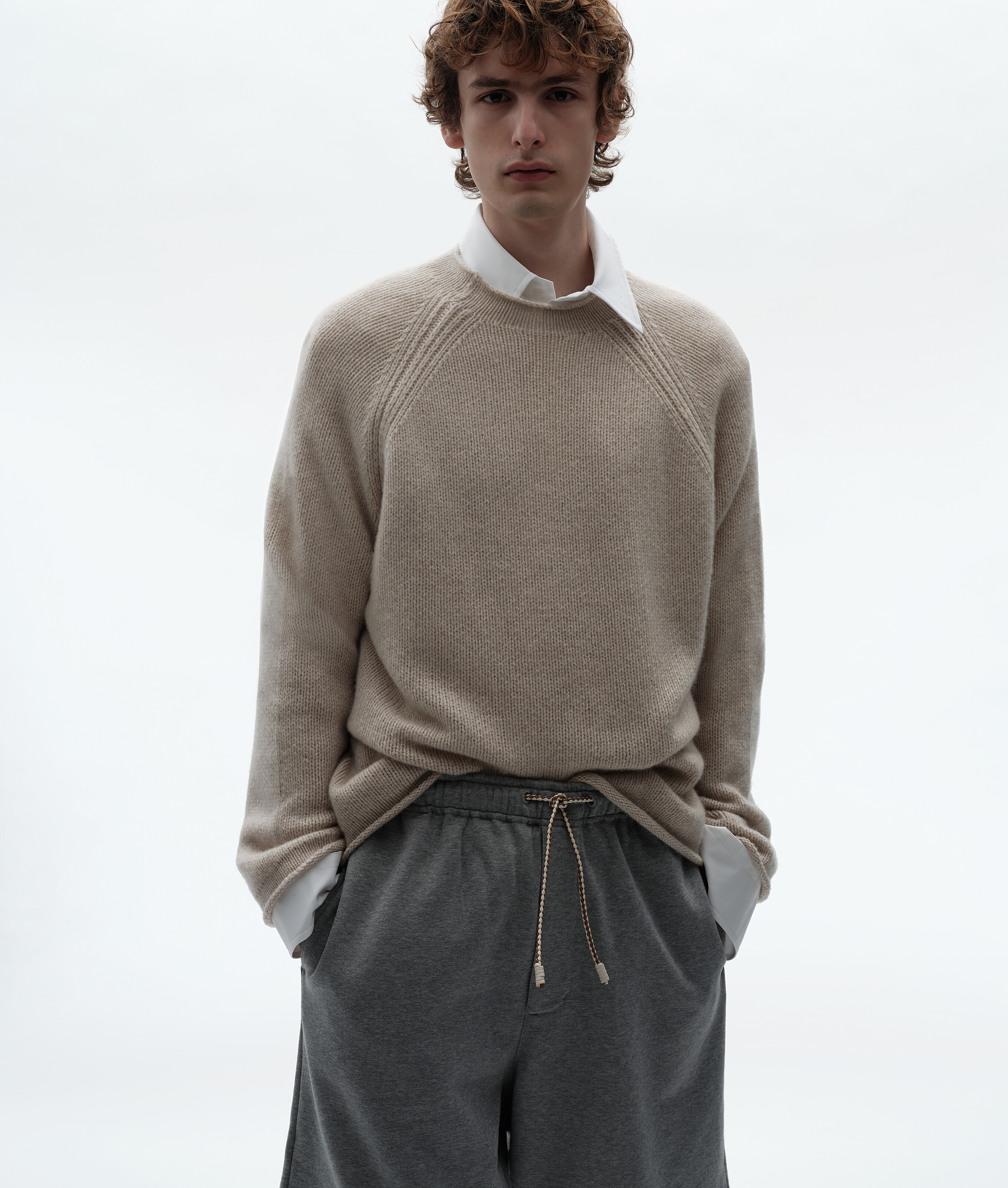 Men's Cotton Fleece Sweatshorts in Light gray melange Bottega Veneta Luxembourg EN - Image 3