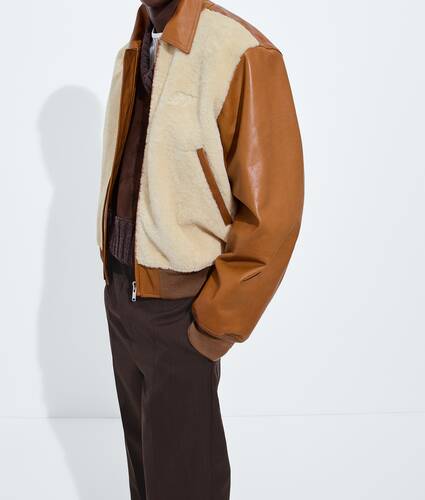 Men's Shearling and Leather Blouson in Deep caramel/ivory Bottega Veneta Greece EN - Image 2