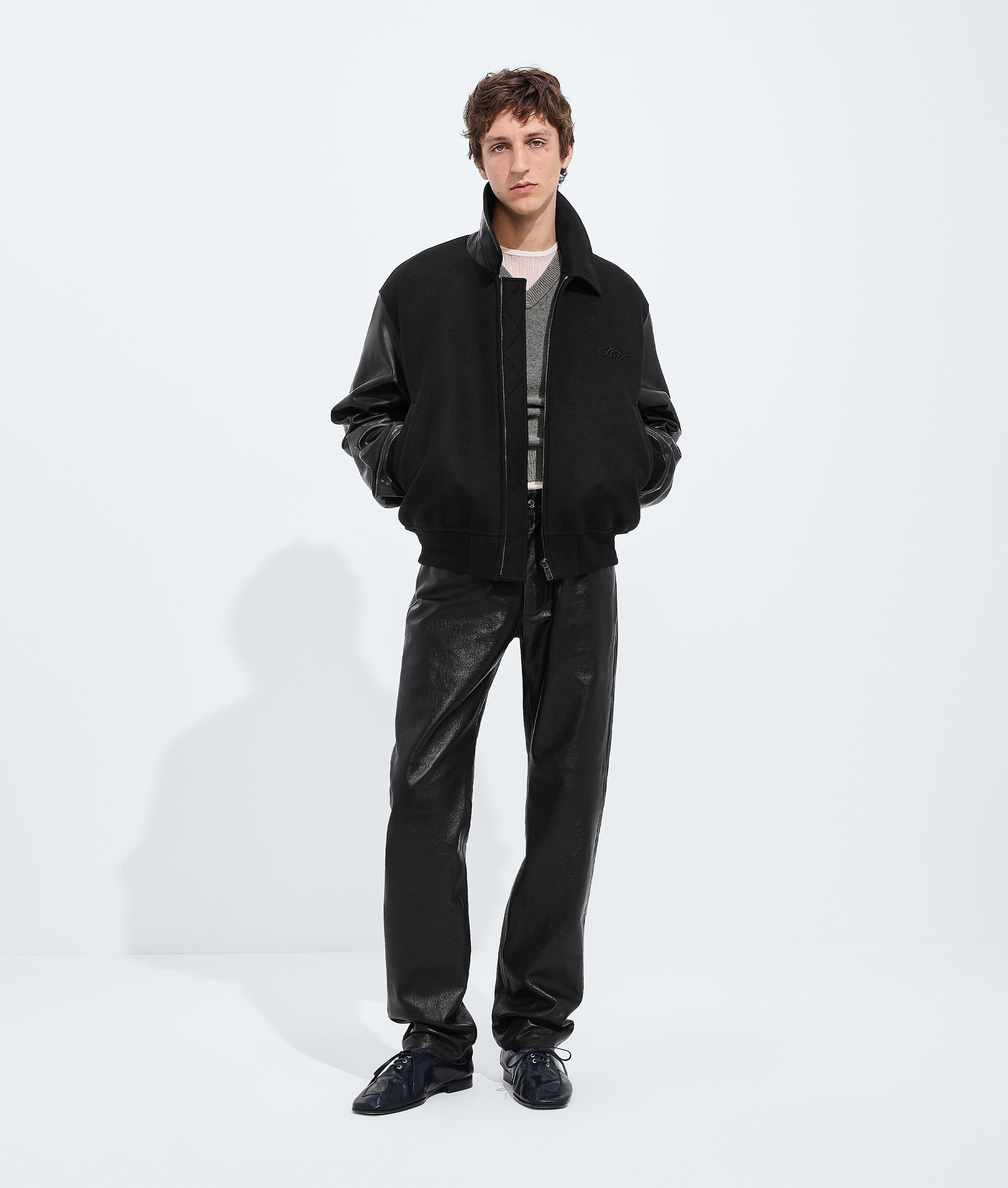 Men's Wool and Leather Blouson in Double black Bottega Veneta Luxembourg EN - Image 4