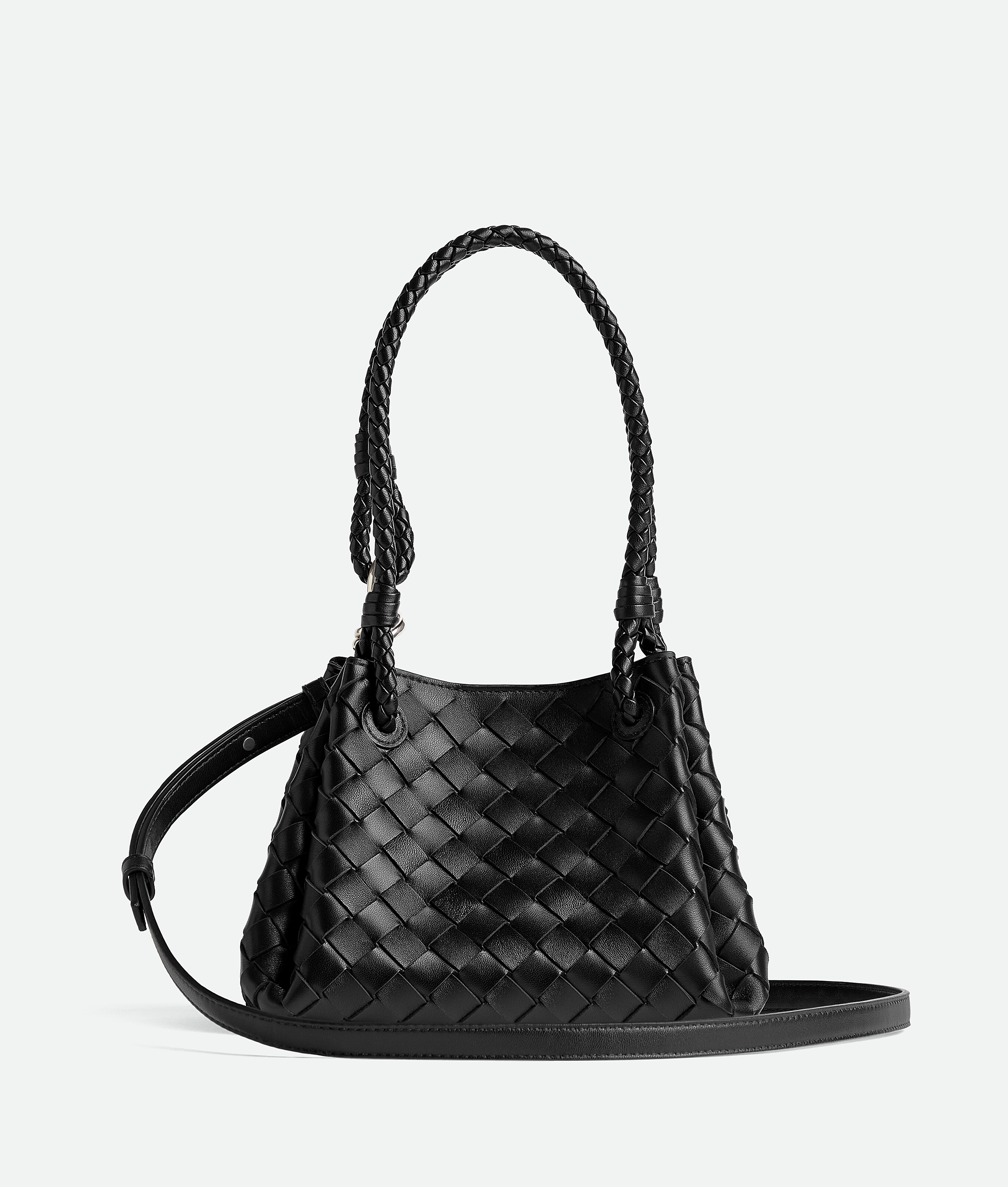 Bottega Veneta Small Intrecciato Leather Parachute Shoulder Bag In Black