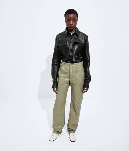 Women's Intrecciato Leather Pants in Tarragon Bottega Veneta Czechia EN - Image 1