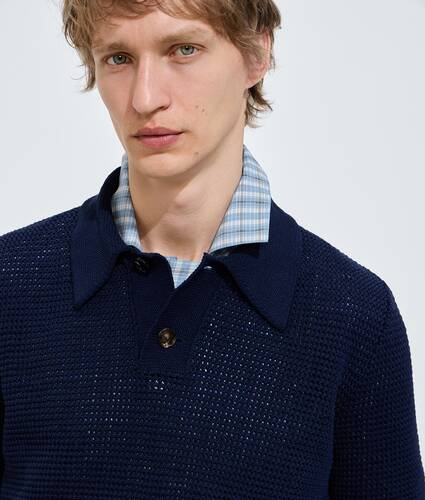 Men's Cotton Crochet Polo in Midnight blue Bottega Veneta Czechia EN - Image 5